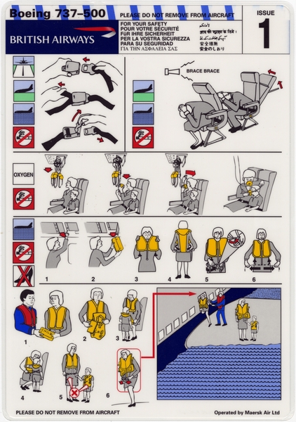 Image: safety information card: British Airways / Maersk Air, Boeing 737-500