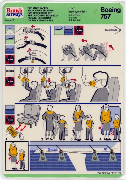 Image: safety information card: British Airways, Boeing 757