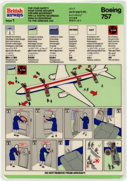 Image: safety information card: British Airways, Boeing 757