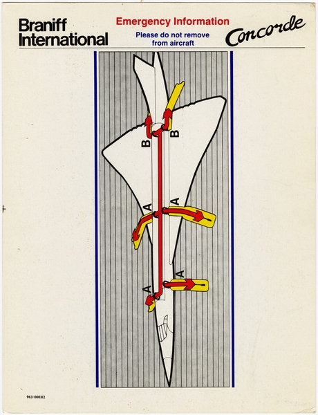 Image: safety information card: Braniff International, Concorde