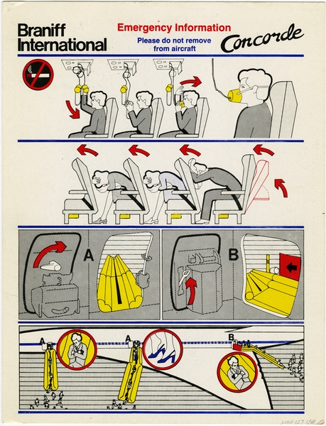 Image: safety information card: Braniff International, Concorde
