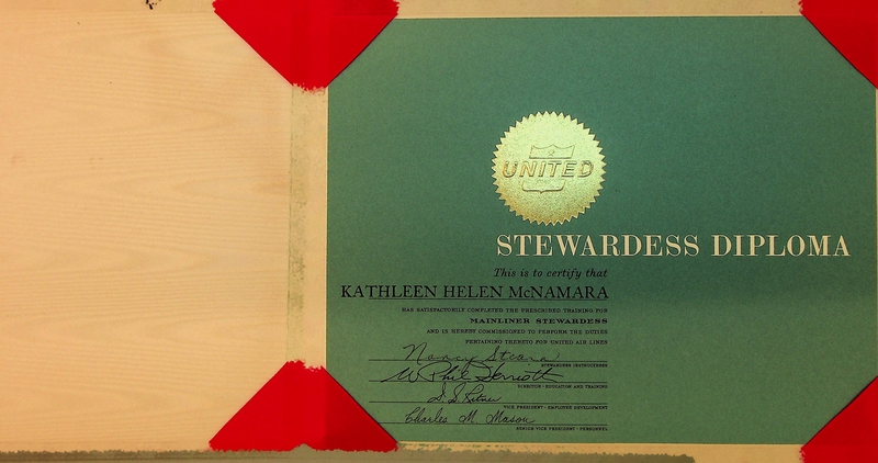 Image: stewardess diploma: United Air Lines, Kathleen McNamara