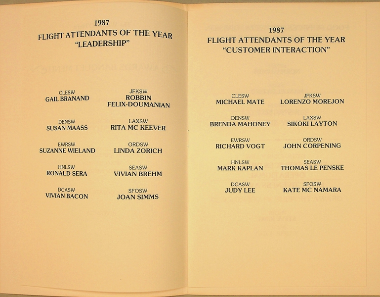 Image: event program: United Airlines, Inflight Services Division Annual Awards 1987