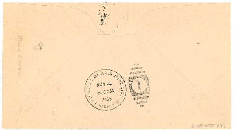 Image: airmail flight cover: U.S. Navy, first flight, Johnston Island - Pearl Harbor, November 3, 1936