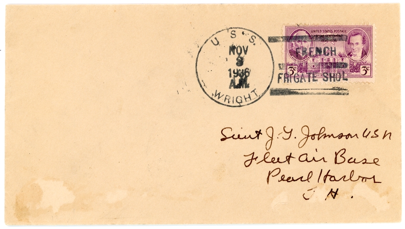 Image: airmail flight cover: U.S. Navy, first flight, Johnston Island - Pearl Harbor, November 3, 1936