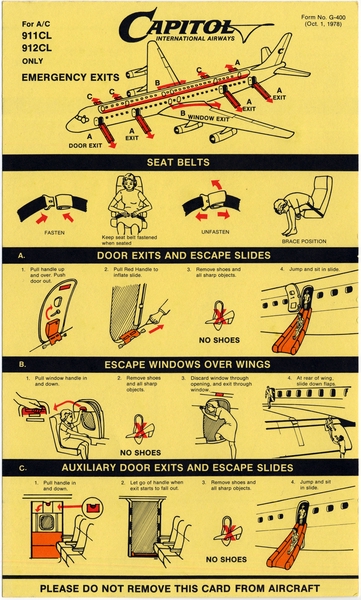 Image: safety information card: Capitol International Airways, Douglas DC-8 (911CL/912CL)