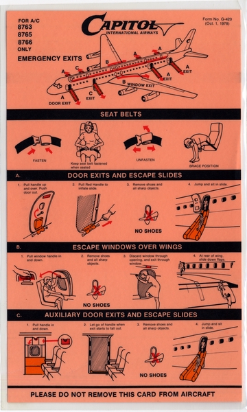 Image: safety information card: Capitol International Airways, Douglas DC-8 (8763/8765/8766)