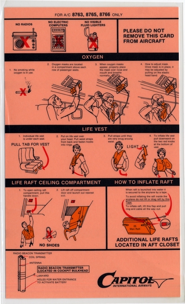 Image: safety information card: Capitol International Airways, Douglas DC-8 (8763/8765/8766)