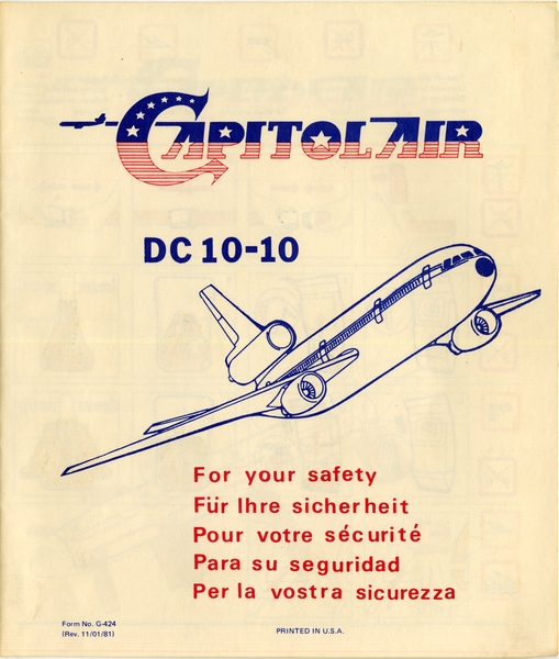 Image: safety information card: Capitol Air, McDonnell Douglas DC-10 Series 10