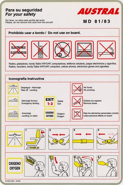 Image: safety information card: Air Austral, McDonnell Douglas MD 81/83