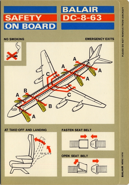 Image: safety information card: Balair, Douglas DC-8-63