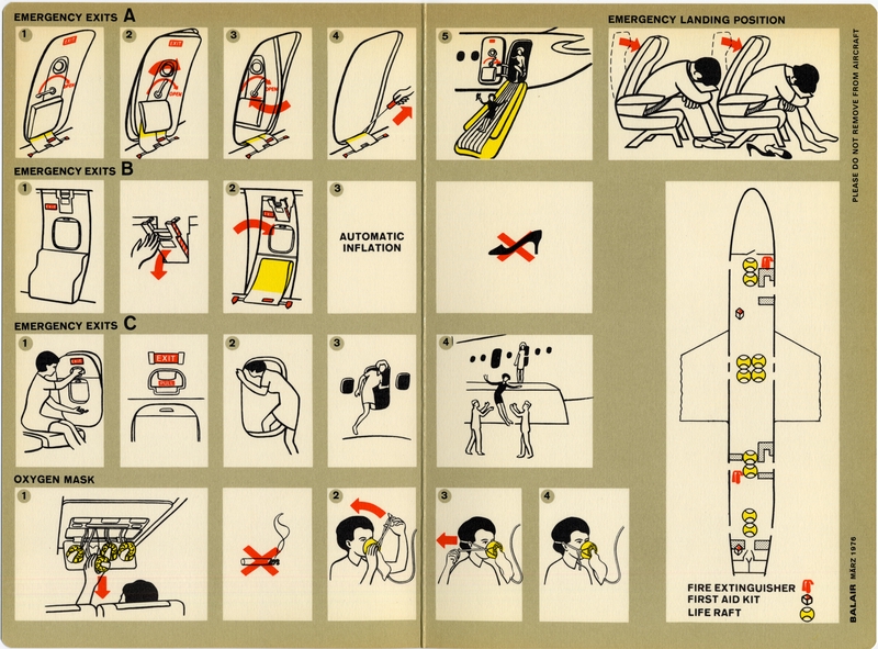 Image: safety information card: Balair, Douglas DC-8-63