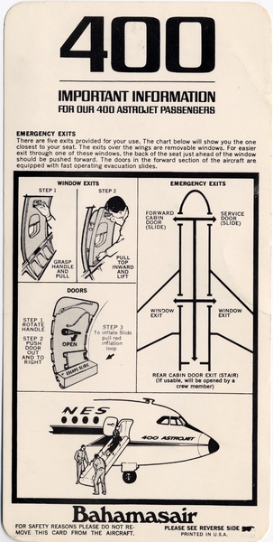 Image: safety information card: Bahamasair, BAC One-Eleven 400 Astrojet