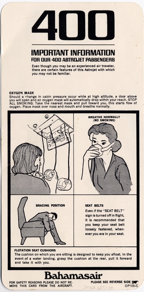 Image: safety information card: Bahamasair, BAC One-Eleven 400 Astrojet