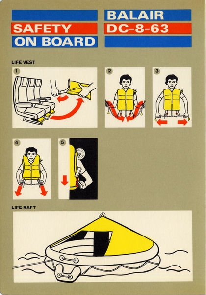 Image: safety information card: Balair, Douglas DC-8-63