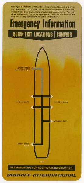 Image: safety information card: Braniff International, Convair
