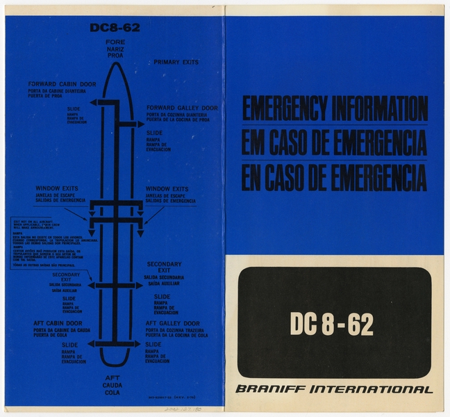 Image: safety information card: Braniff International, Douglas DC-8-62