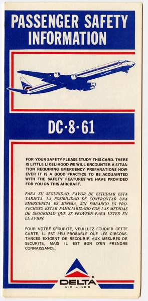 Image: safety information card: Delta Air Lines, Douglas DC-8-61