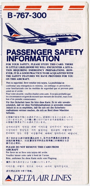 Image: safety information card: Delta Air Lines, Boeing 767-300