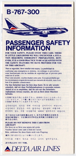 Image: safety information card: Delta Air Lines, Boeing 767-300