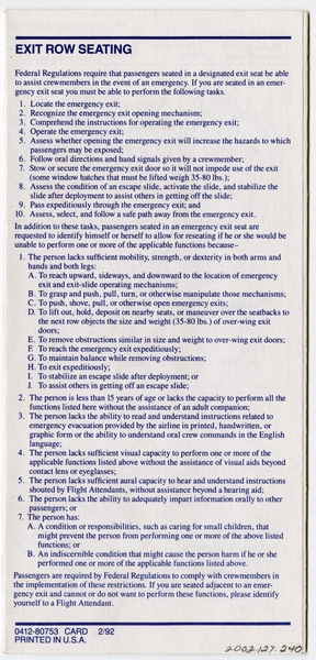 Image: safety information card: Delta Air Lines, Lockheed L-1011 TriStar