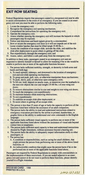 Image: safety information card: Delta Air Lines, Boeing 727-200