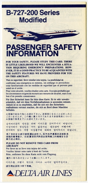Image: safety information card: Delta Air Lines, Boeing 727-200
