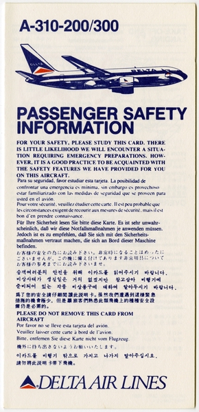 Image: safety information card: Delta Air Lines, Airbus A310-200/300