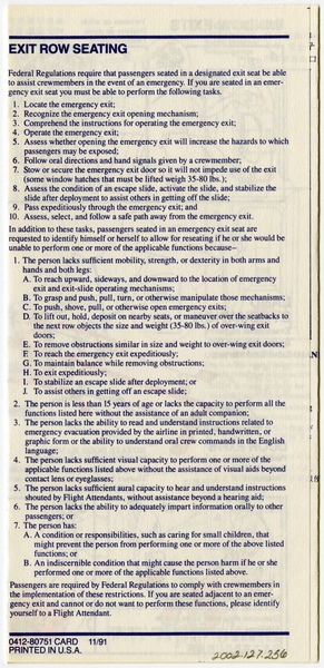 Image: safety information card: Delta Air Lines, Boeing 727-200