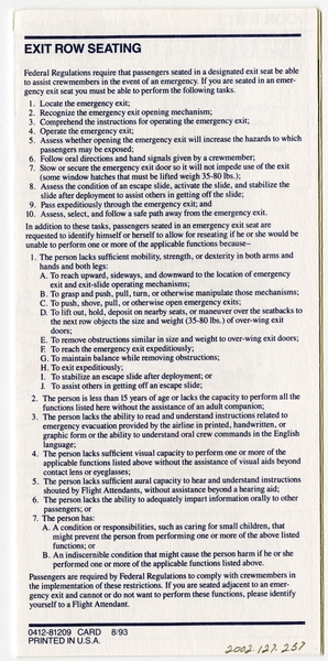 Image: safety information card: Delta Air Lines, Boeing 767-300ER