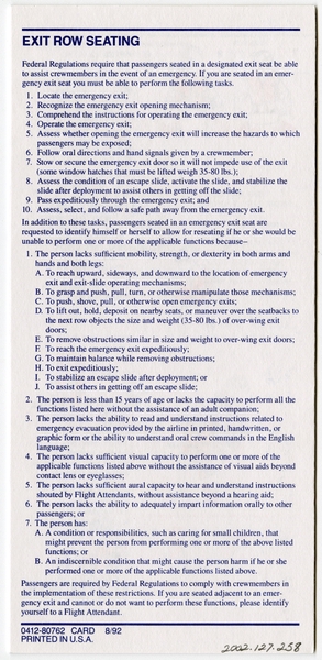 Image: safety information card: Delta Air Lines, Boeing 767-200
