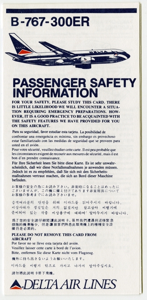 Image: safety information card: Delta Air Lines, Boeing 767-300ER