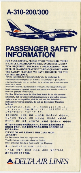 Image: safety information card: Delta Air Lines, Airbus A310-200/300