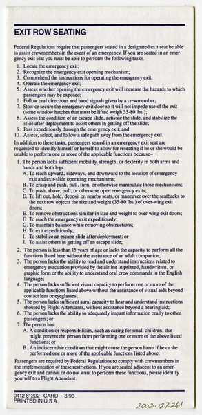 Image: safety information card: Delta Air Lines, Boeing 727-200