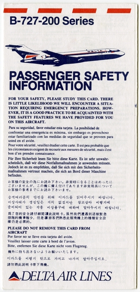 Image: safety information card: Delta Air Lines, Boeing 727-200