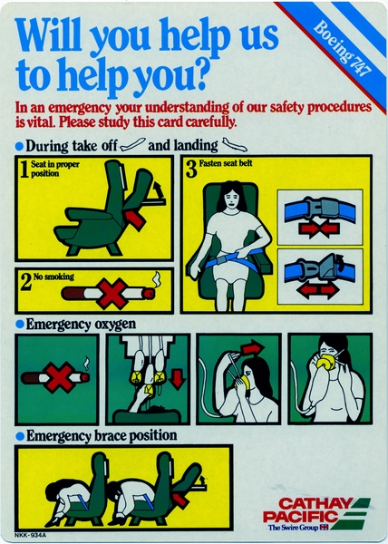 Image: safety information card: Cathay Pacific Airways, Boeing 747