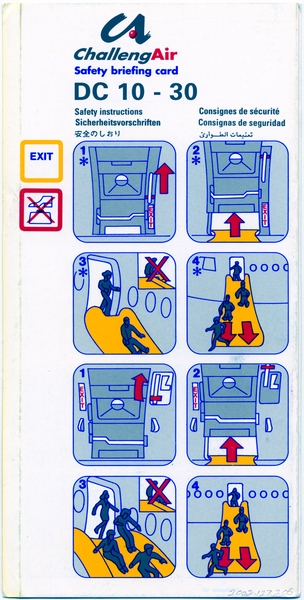 Image: safety information card: ChallengAir, McDonnell Douglas DC-10-30