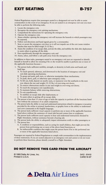 Image: safety information card: Delta Air Lines, Boeing 757