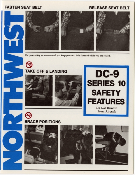 Image: safety information card: Northwest Airlines, Douglas DC-9 Series 10
