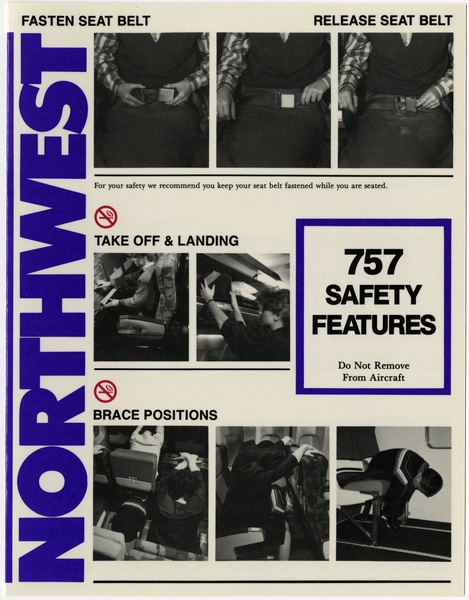 Image: safety information card: Northwest Airlines, Boeing 757