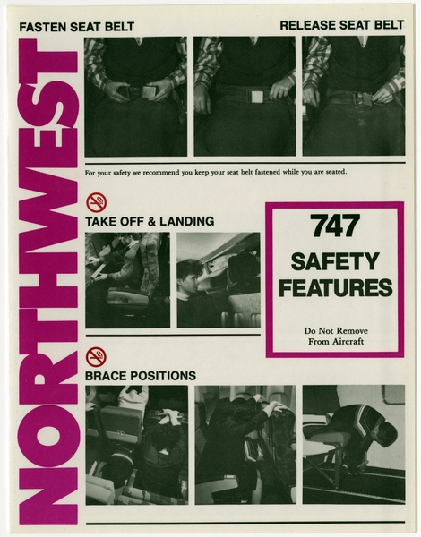 Image: safety information card: Northwest Airlines, Boeing 747