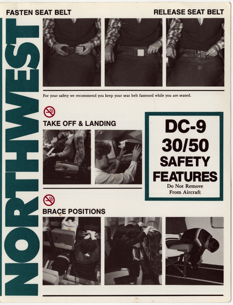 Image: safety information card: Northwest Airlines, Douglas DC-9-30/50