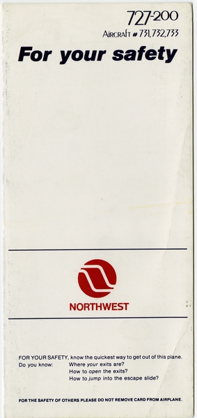 Image: safety information card: Northwest Airlines, Boeing 727-200