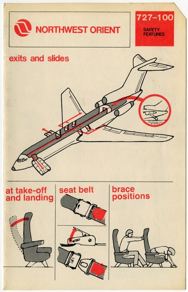Image: safety information card: Northwest Orient, Boeing 727-100