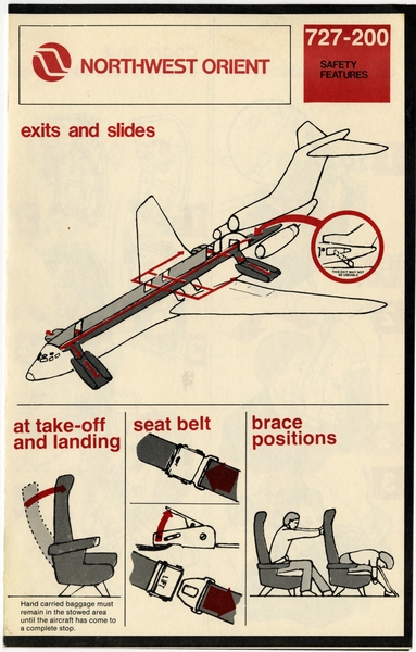 Image: safety information card: Northwest Orient, Boeing 727-200
