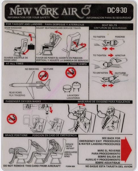 Image: safety information card: New York Air, Douglas DC-9-30