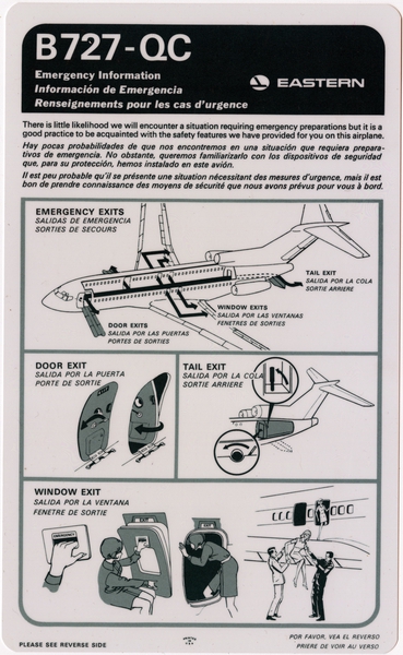Image: safety information card: Eastern Air Lines, Boeing 727-QC
