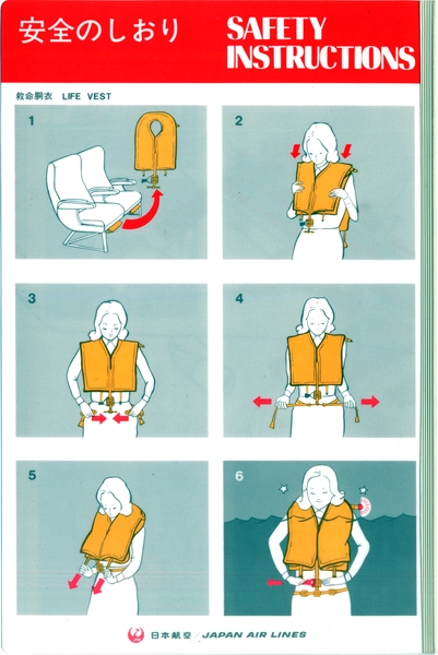 Image: safety information card: Japan Air Lines, Boeing 747 SUD