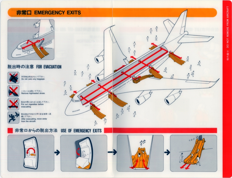 Image: safety information card: Japan Air Lines, Boeing 747 SUD