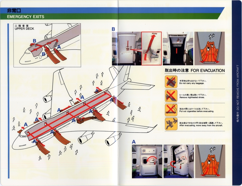 Image: safety information card: Japan Air Lines, Boeing 747LR SUD